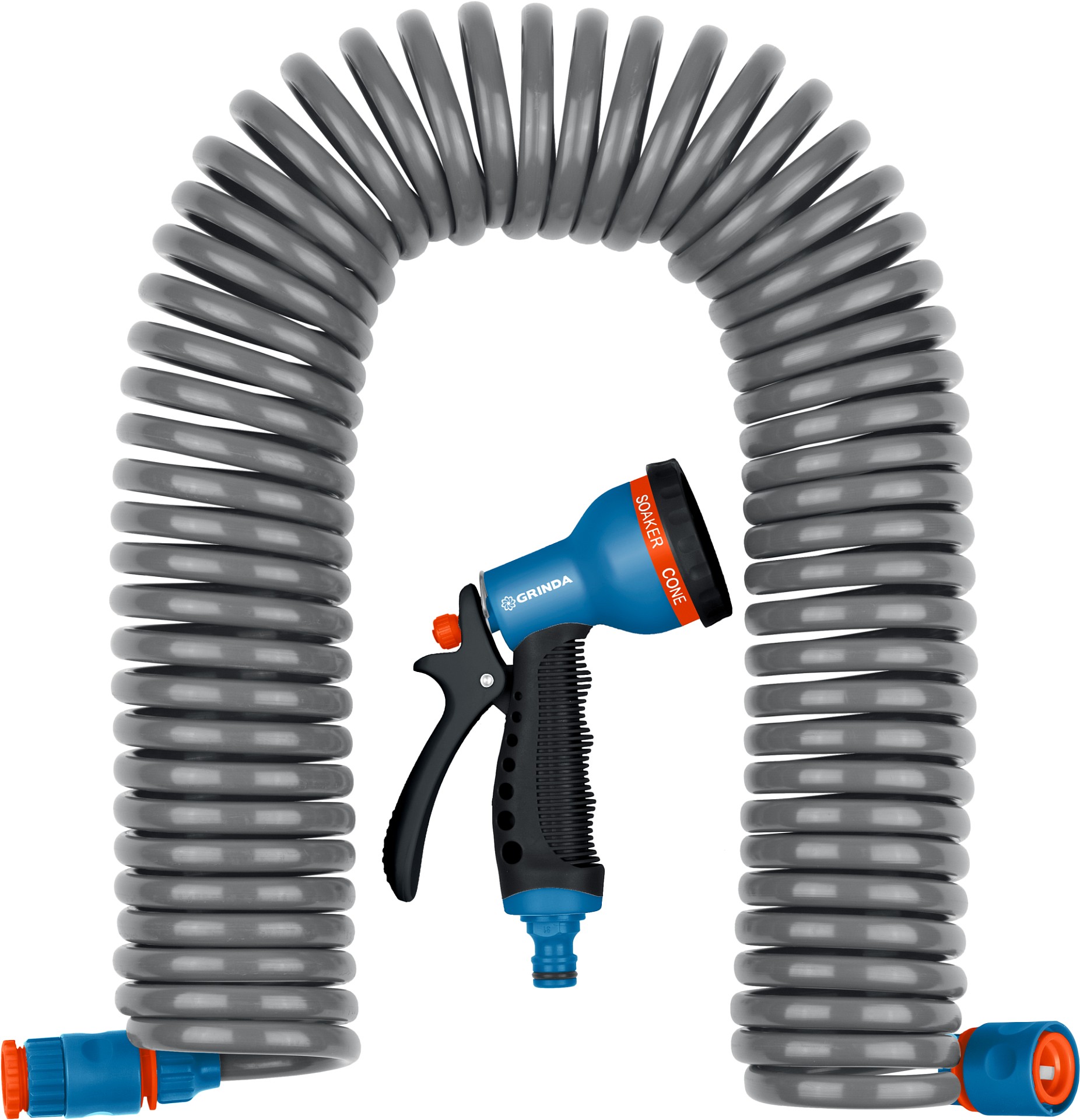 Набор поливочный: шланг спиральный 3/8"*15м, пистолет-распылитель, адаптеры GRINDA PROLine