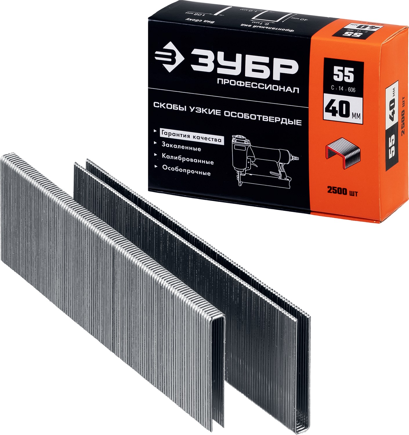 ЗУБР 40 мм скобы для степлера тонкие, широкие тип 55, 2500 шт