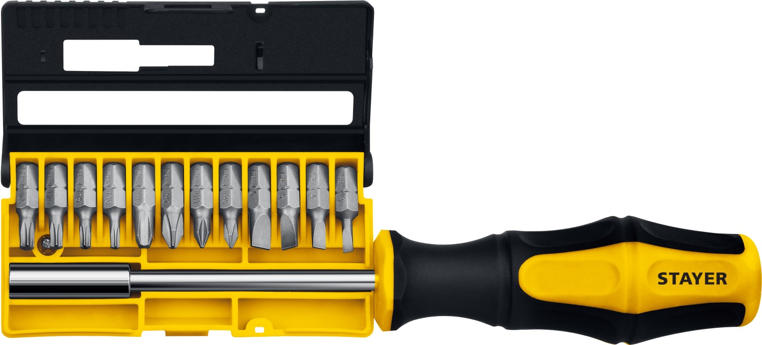 Отвертка-битодержатель с насадками 13пр. Stayer