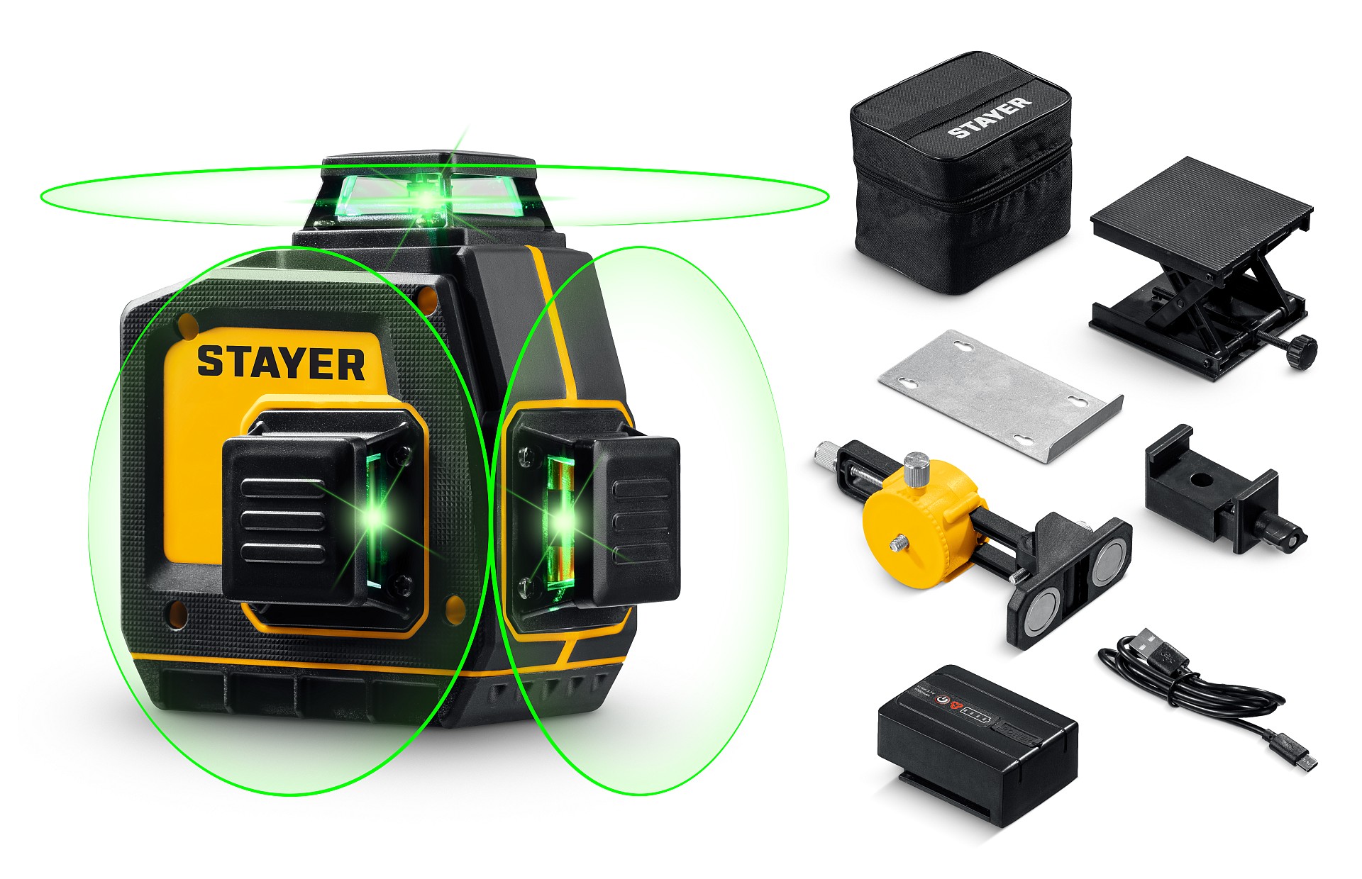 Лазерный нивелир 50М Stayer SL-3D/2 зеленый лазер, микролифт, держатель 34963-2