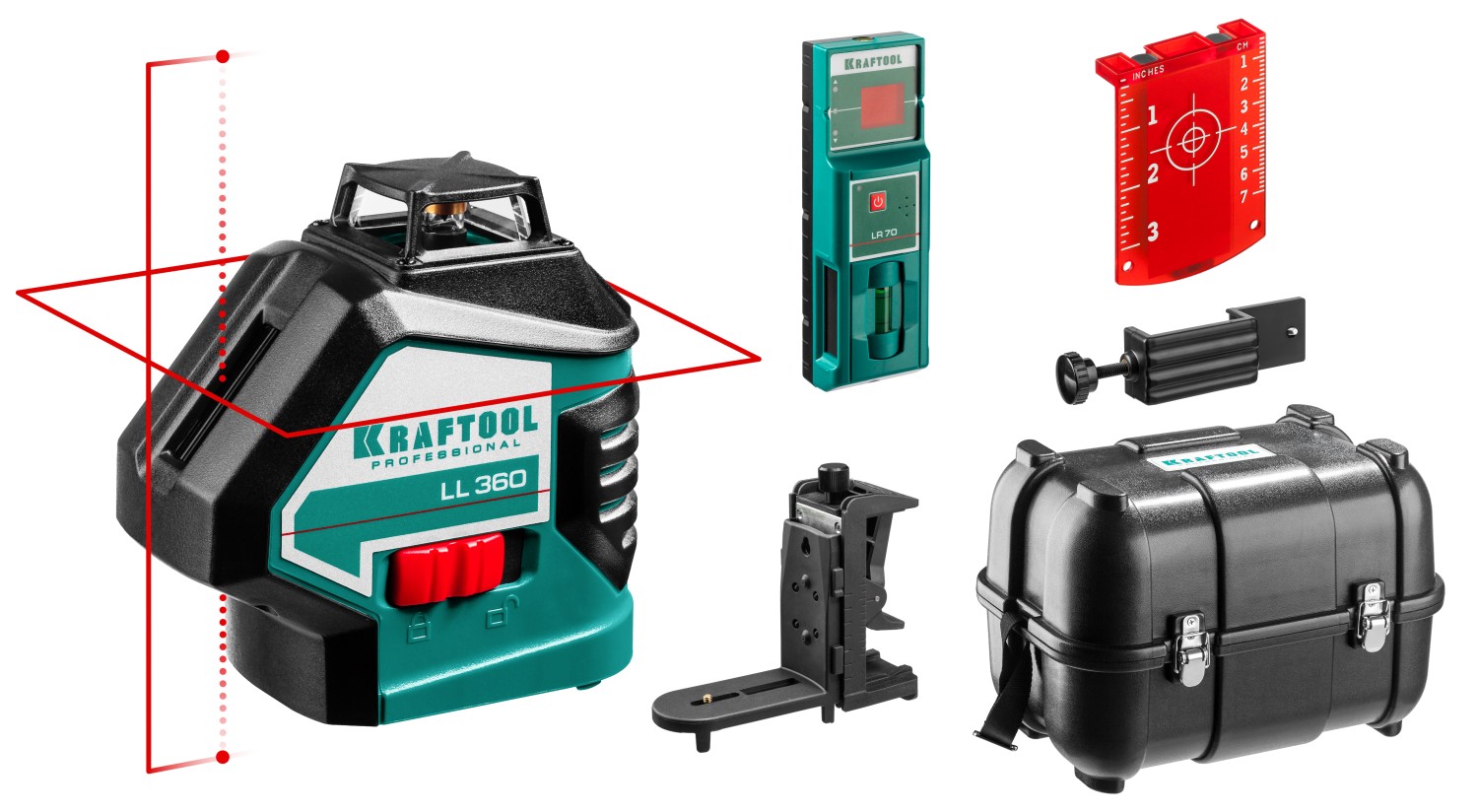 Нивелир лазерный KRAFTOOL ,2*360,20м/70м,держатель,детектор,в кейсе