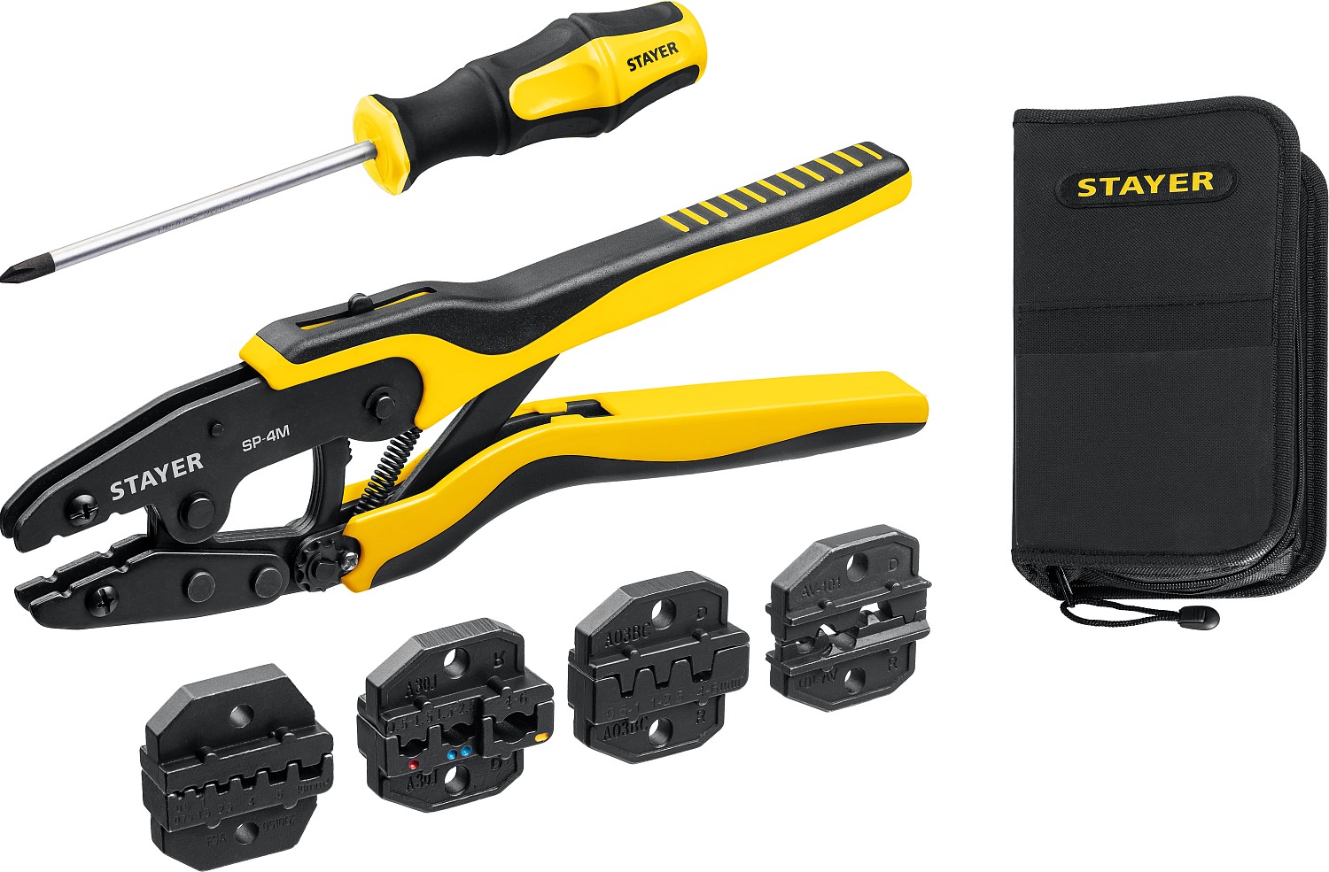 STAYER SP-4M 4 матрицы в сумке-чехле, Пресс-клещи для кабельных наконечников