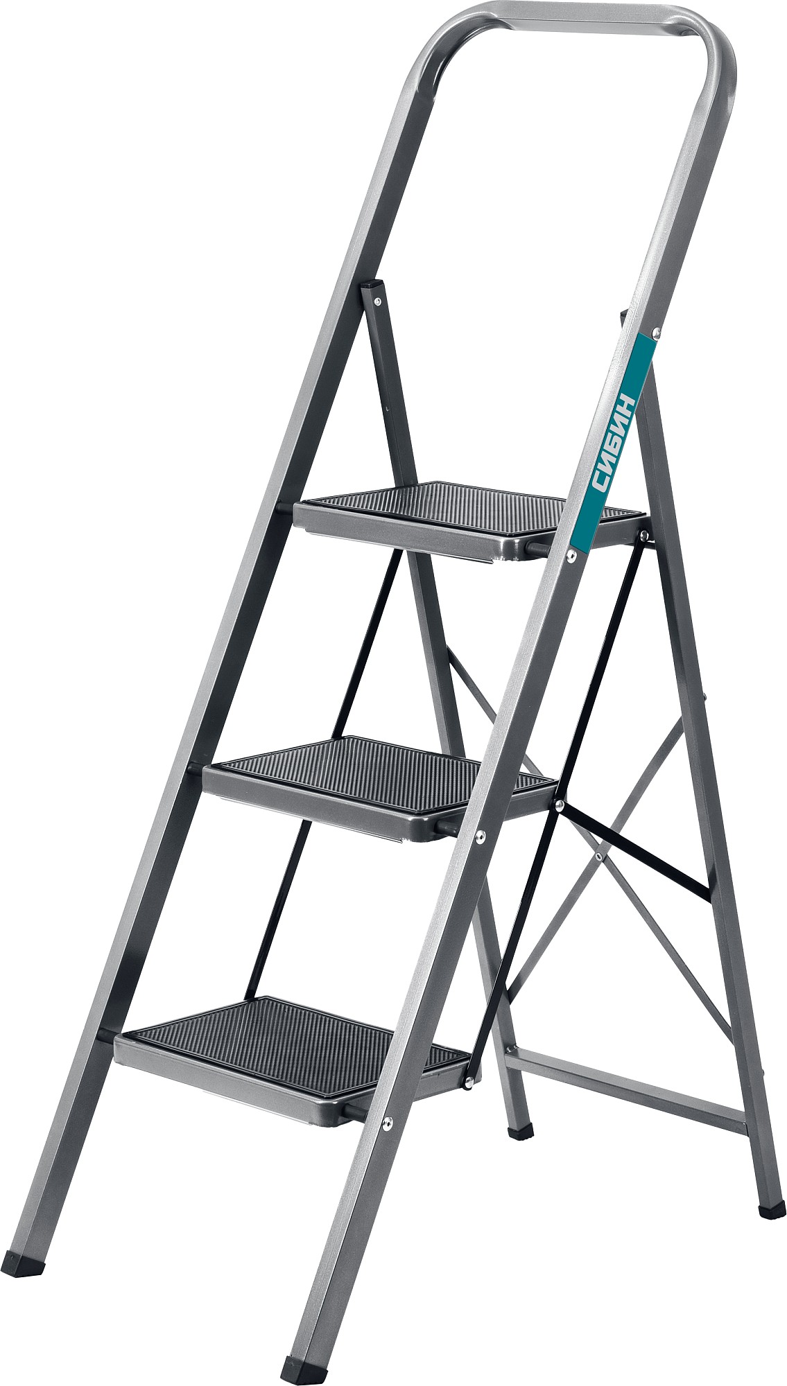 Стальная стремянка с широкими обрезиненными  ступенями (3ступени) СИБИН