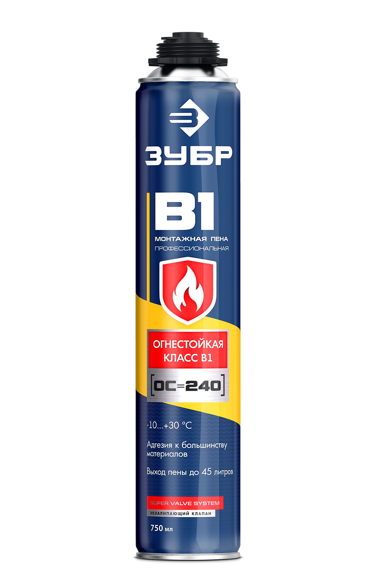 Pro B1 огнестойкая пена монтажная,пистолетная,750мл Зубр