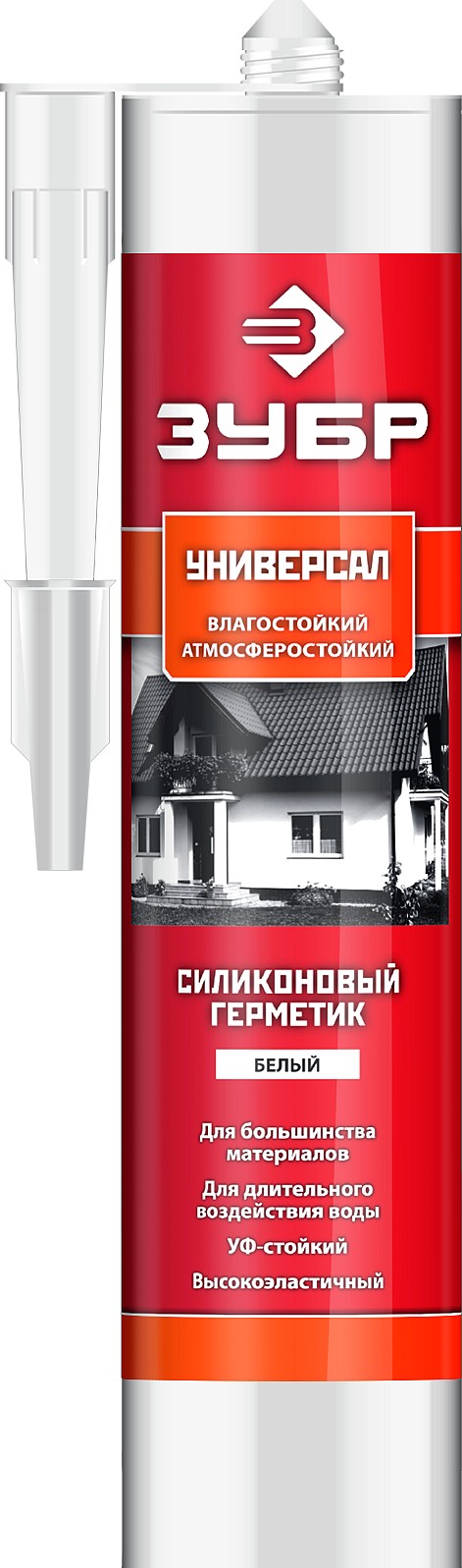 Герметик силиконовый Зубр белый ,санитарный,для помещений с повышенной влажностью,280мл