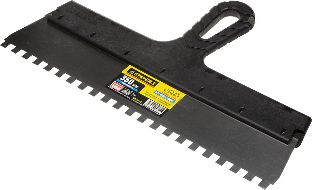 Шпатель STAYER нержавеющий зуюбчатый с пластмасовой ручкой 350мм зуб 8х8мм