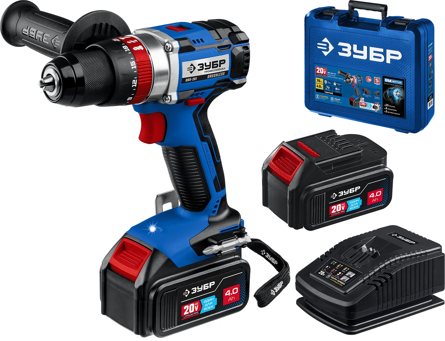Бесщеточная ударная дрель-шуруповерт, кейс,ЗУБР Т7, 20 В, 70 Нм, 2 АКБ (4 Ач)Профессионал