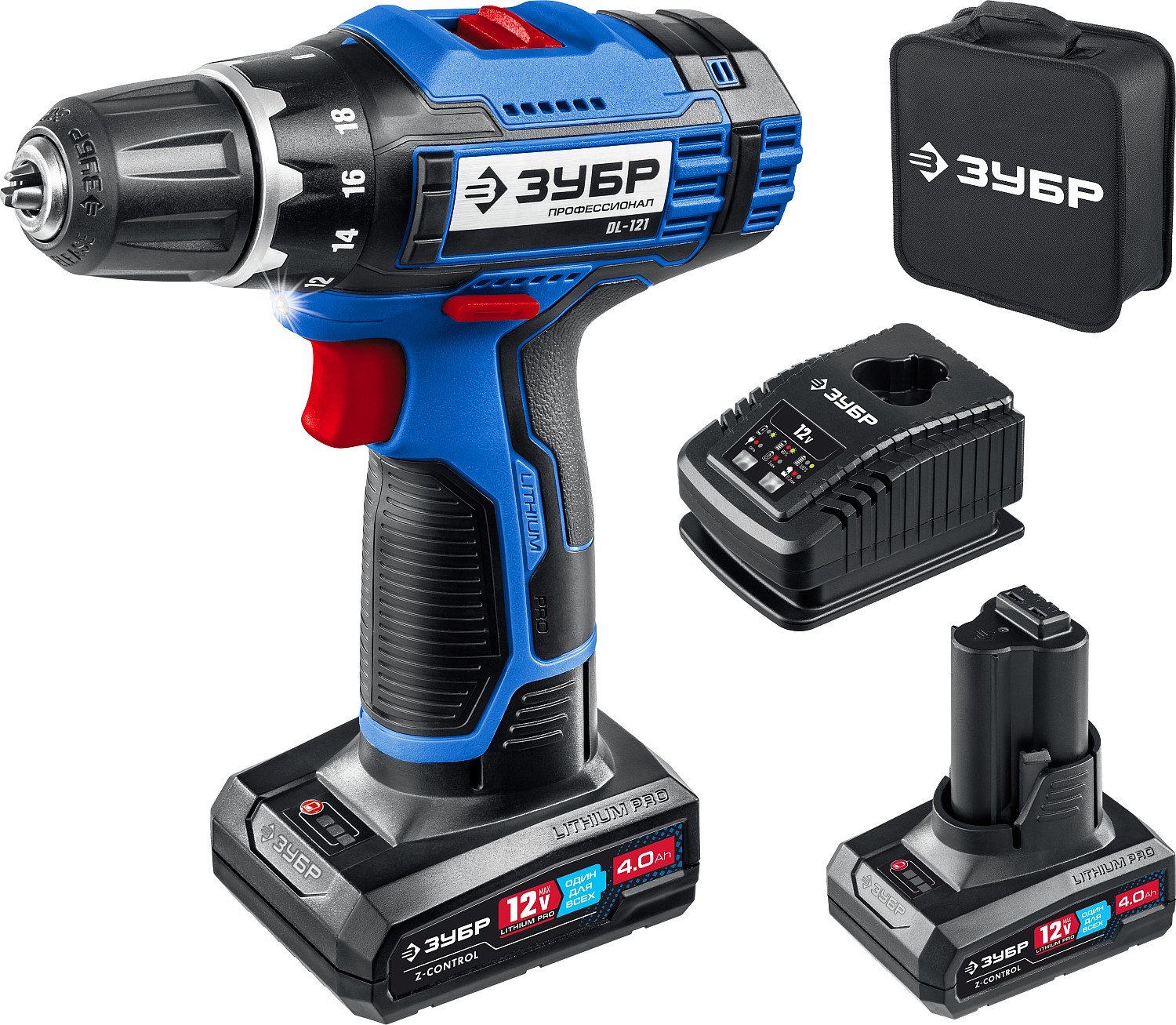Дрель-шуруповерт ЗУБР,12В,2АКБ,Профессионал