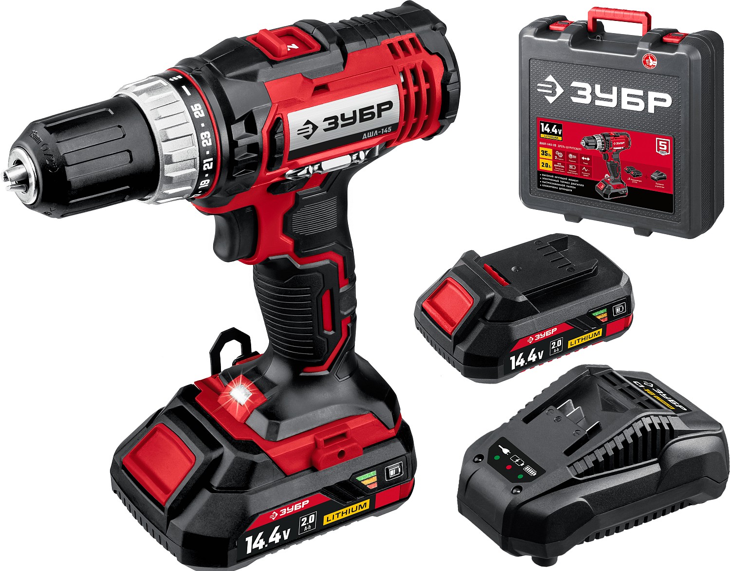 Дрель-шуруповерт,Зубр 14,4В,2АКБ