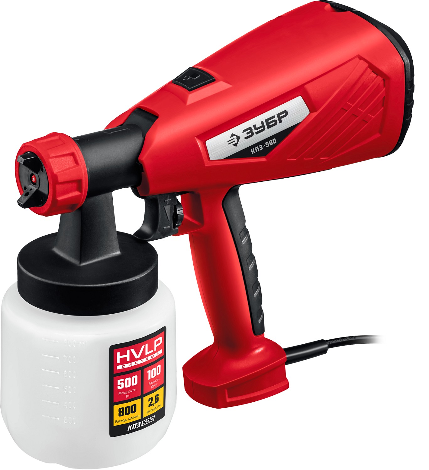Краскопульт (краскораспылитель) электр.,Зубр КПЭ-500,0,8л,краскоперенос 0-800мл/мин