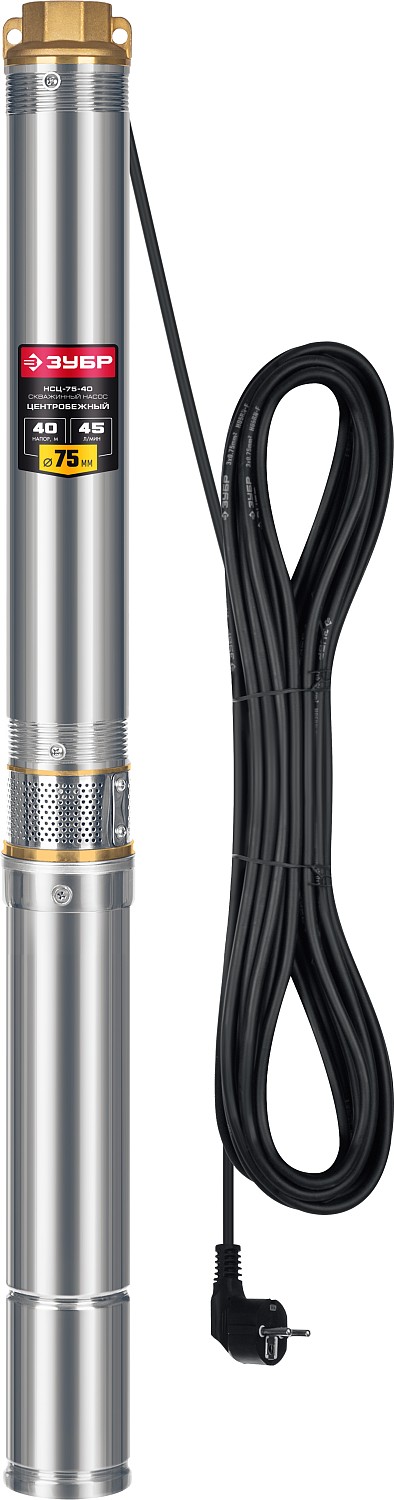 Скважинный насос центробежный ЗУБР, 40м напор НСЦ-75-40