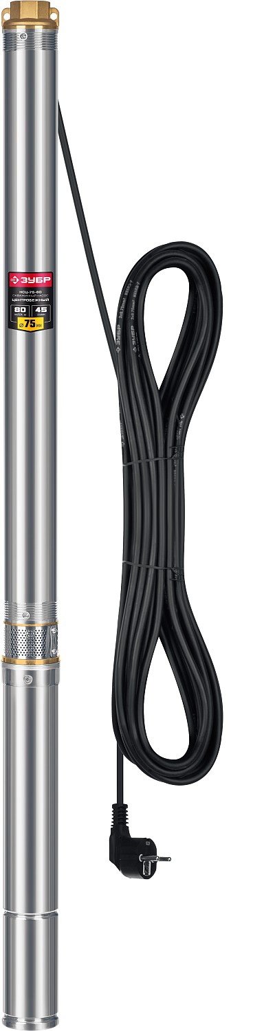 Скважинный насос центробежный ЗУБР, 80м напор НСЦ-75-80