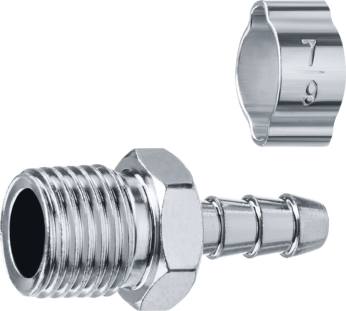 Переходник штуцер ″елочка″ 6 мм - 1/4″M, с обжимным хомутом Зубр Профессионал