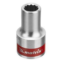 Головка торцевая, 9 мм, 12-гранная, CrV, под квадрат 1/2", хром MATRIX