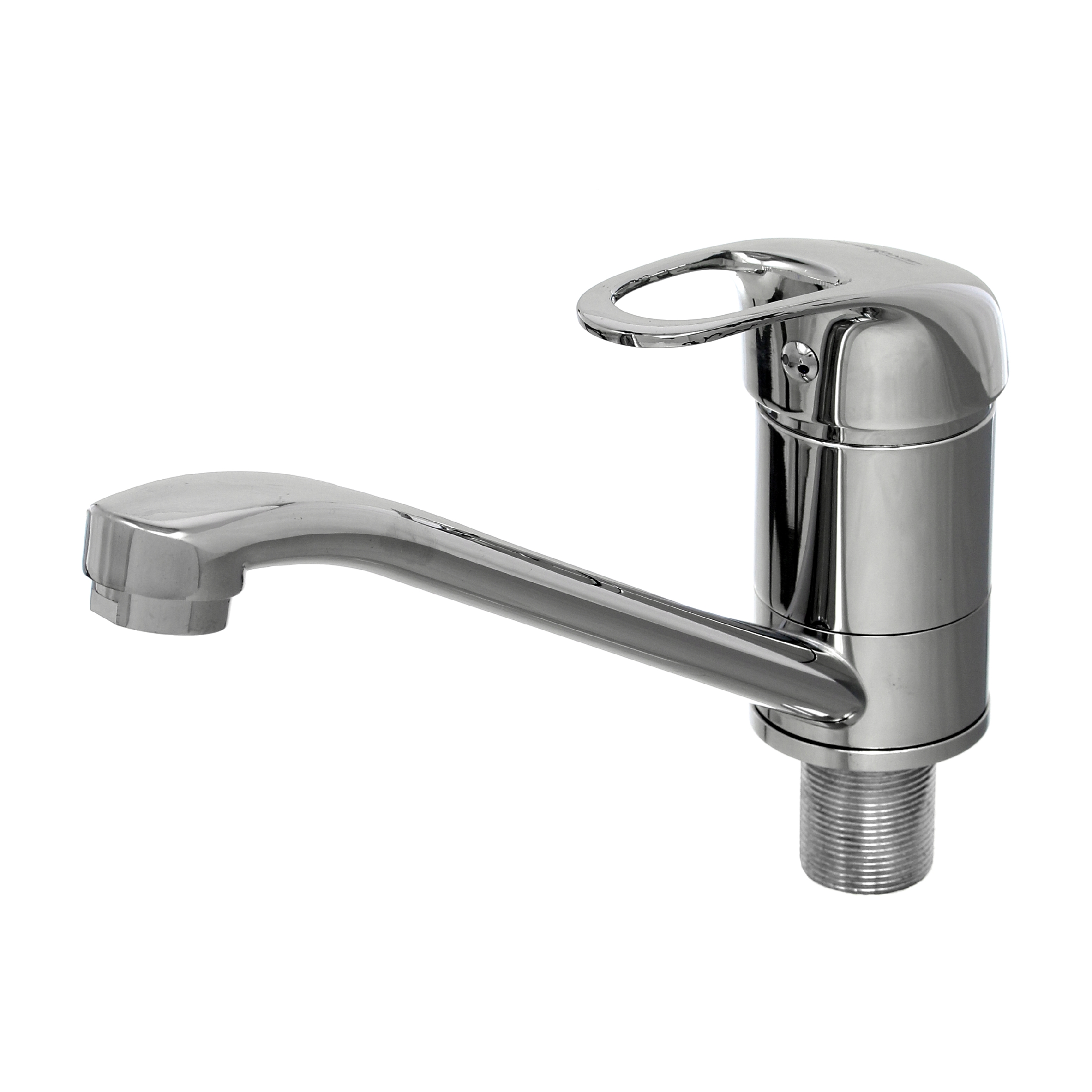 Смеситель латунный однорычажный для кухни, гайка, керам картридж 40мм, гусак 15см 67-0-741