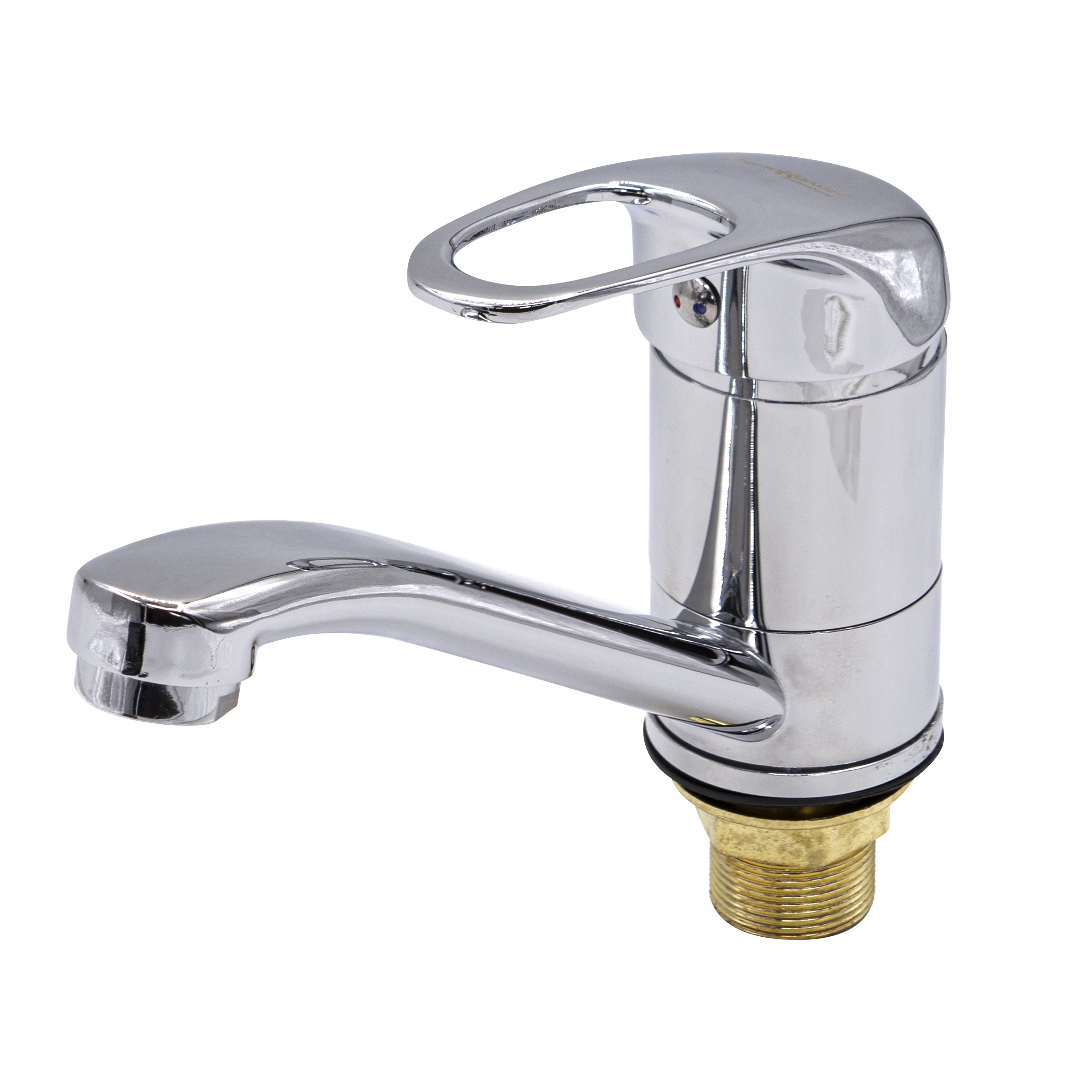 Смеситель латунный однорычажный для мойки, гайка, керам картридж 40мм, гусак, 15см