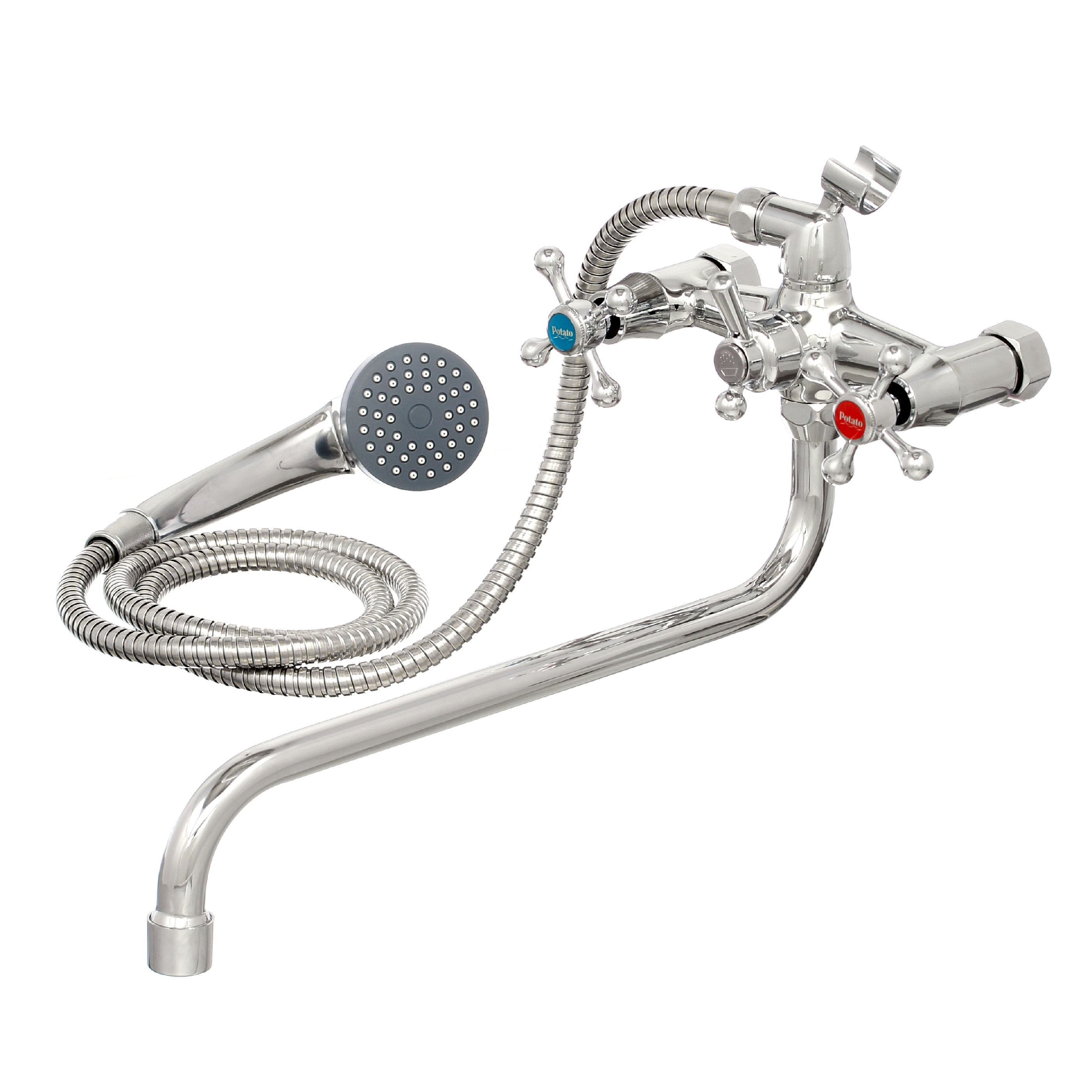 Смеситель  стандарт двухвент.д/ванны,шаровый,лейка,шланг,настен,латун.кран-букса 1/2