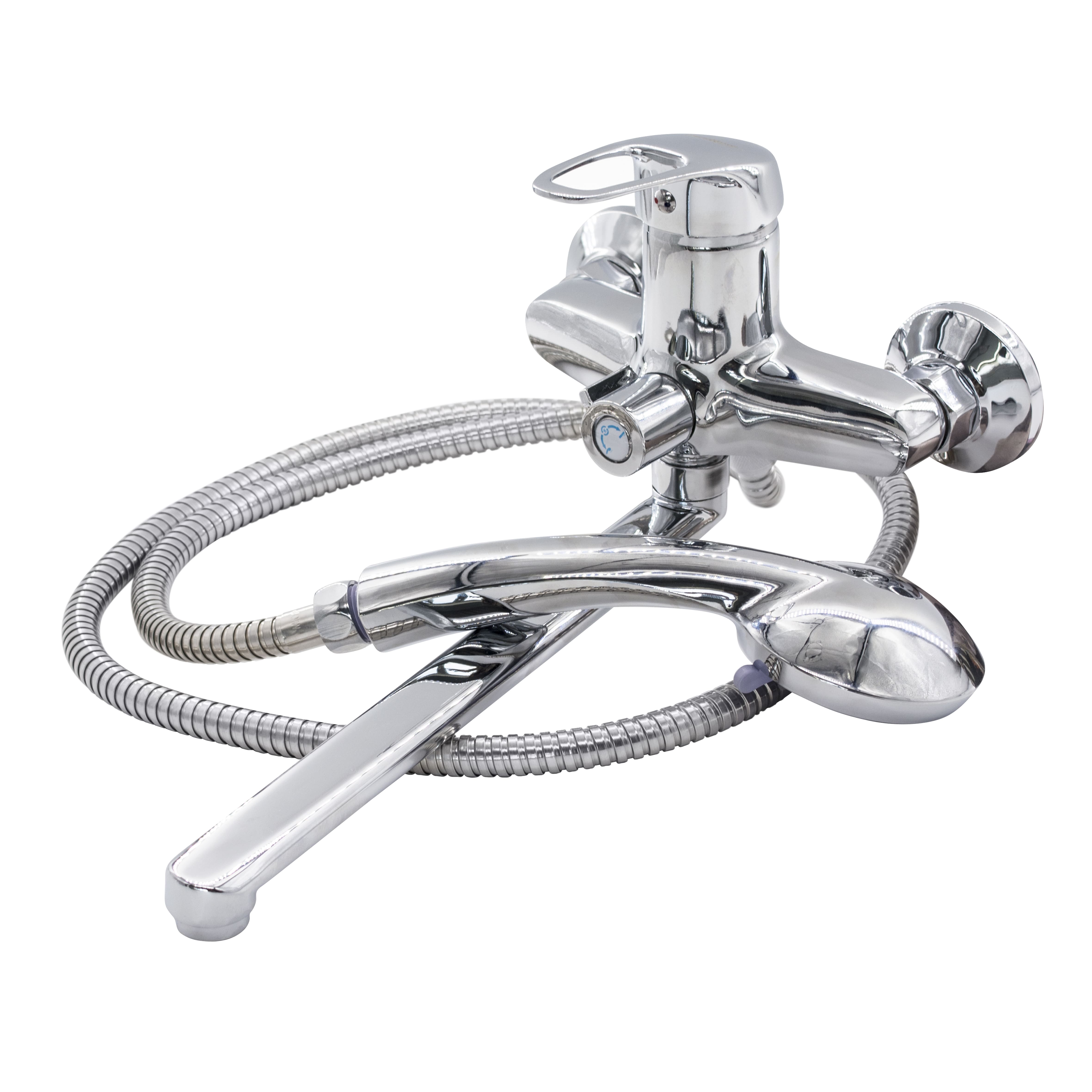 Смеситель латунный однор.д/ванны,лейка,шланг,настенный,керам.карт.40мм