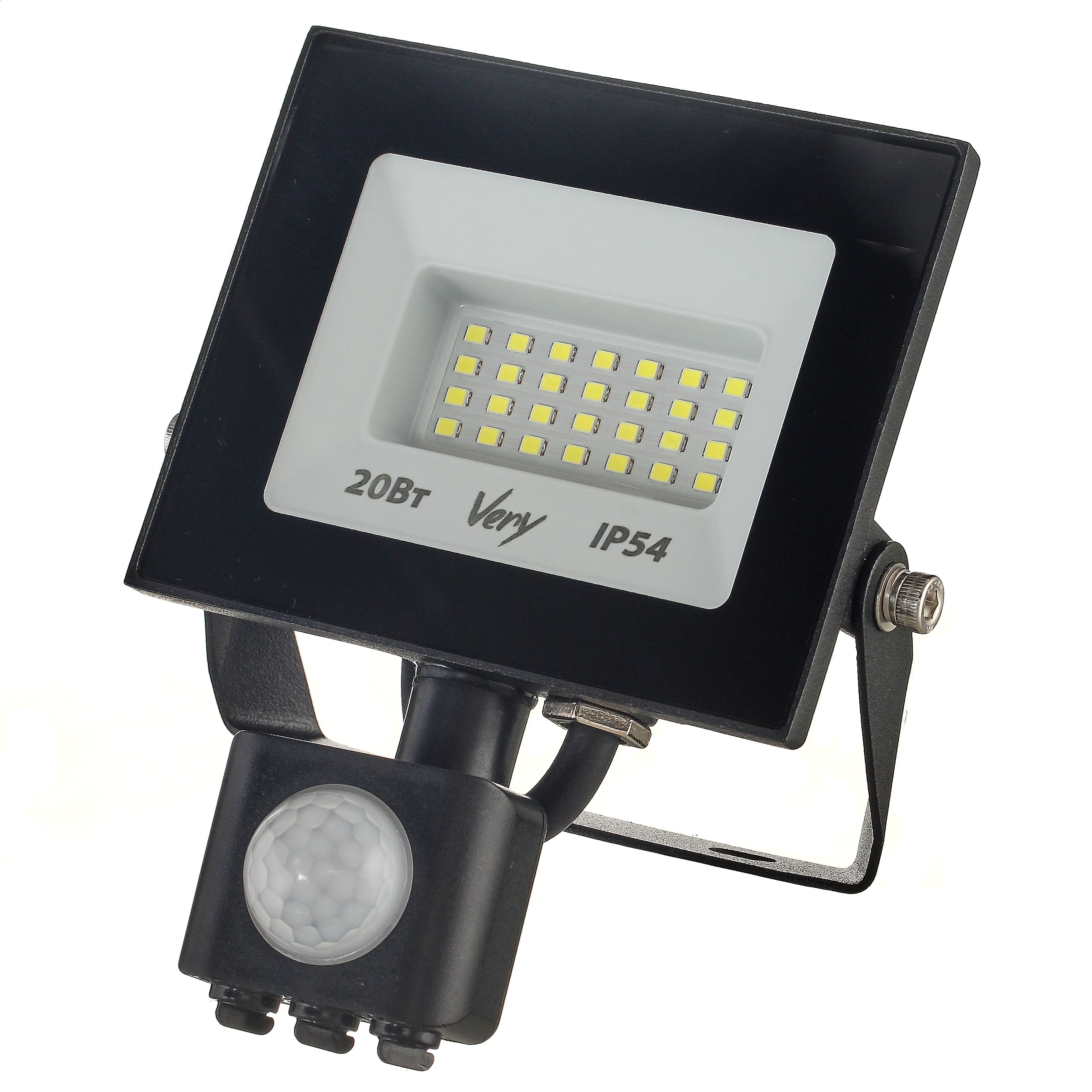 Прожектор с датчиком движения  светодиодный СДО 06-50Д, черный IP54 6500K, 230х210х45мм