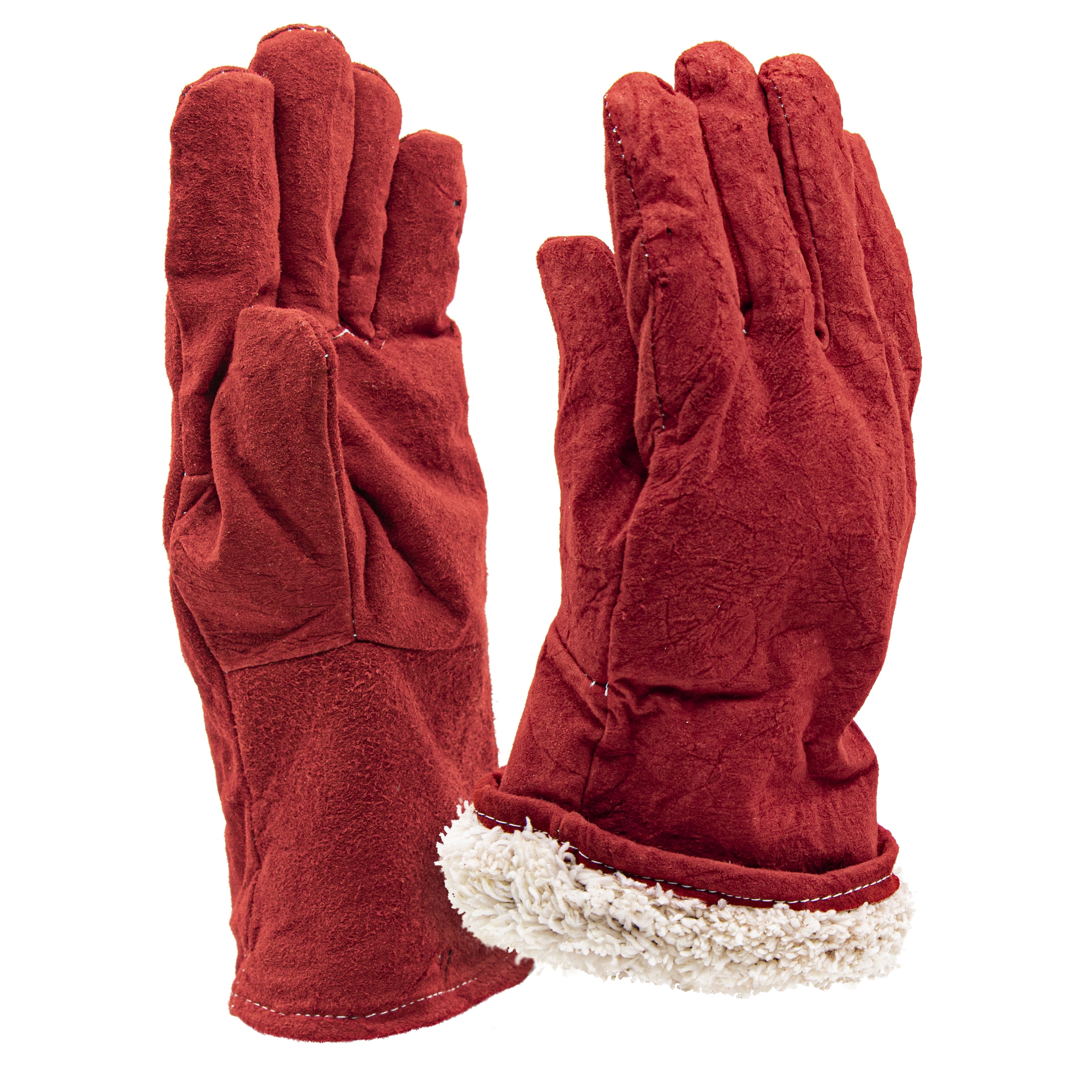 Краги спилковые утепленные  искусственным мехом (красные)