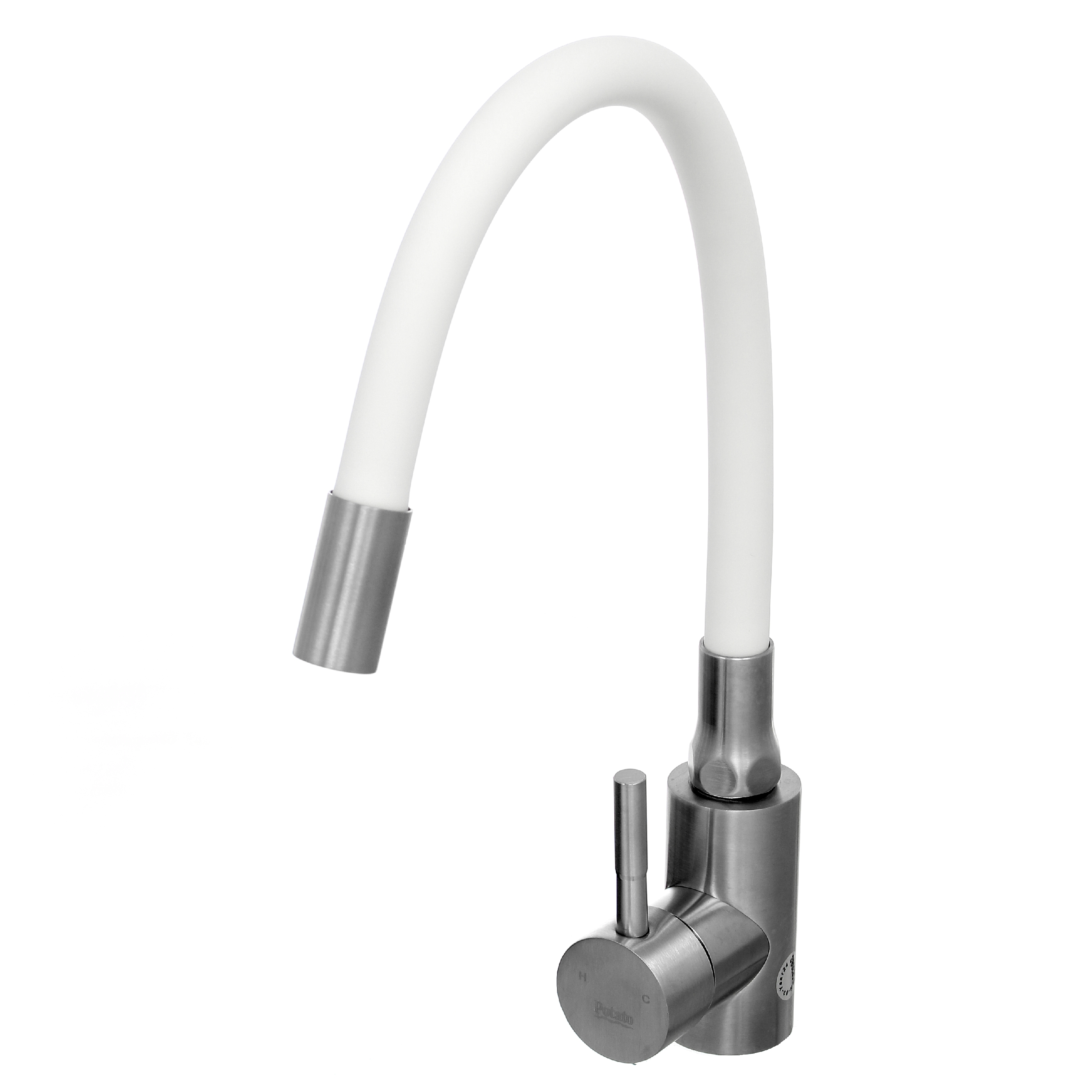 Смеситель нерж.сталь д/кухни,гайка,рефлектор,белый,картридж 40мм