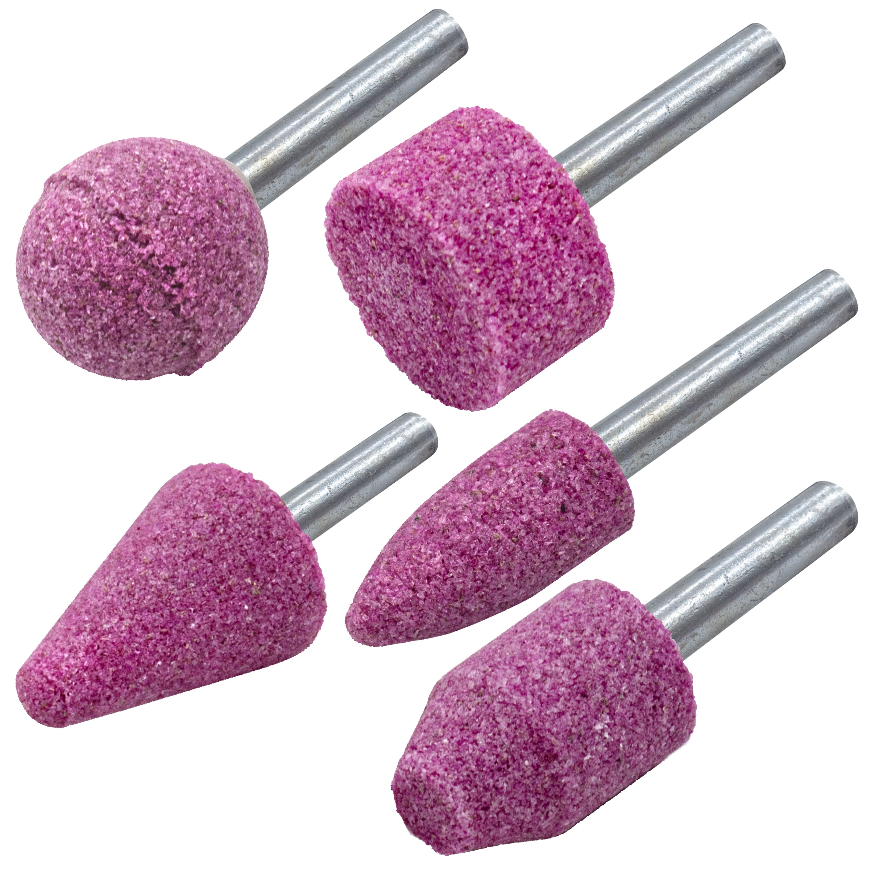 Набор шлифовальных камней оксид алюминия, хвостовик 6мм, 24х37, 24х13, 23х23, 18х26, 12х25, 5шт,