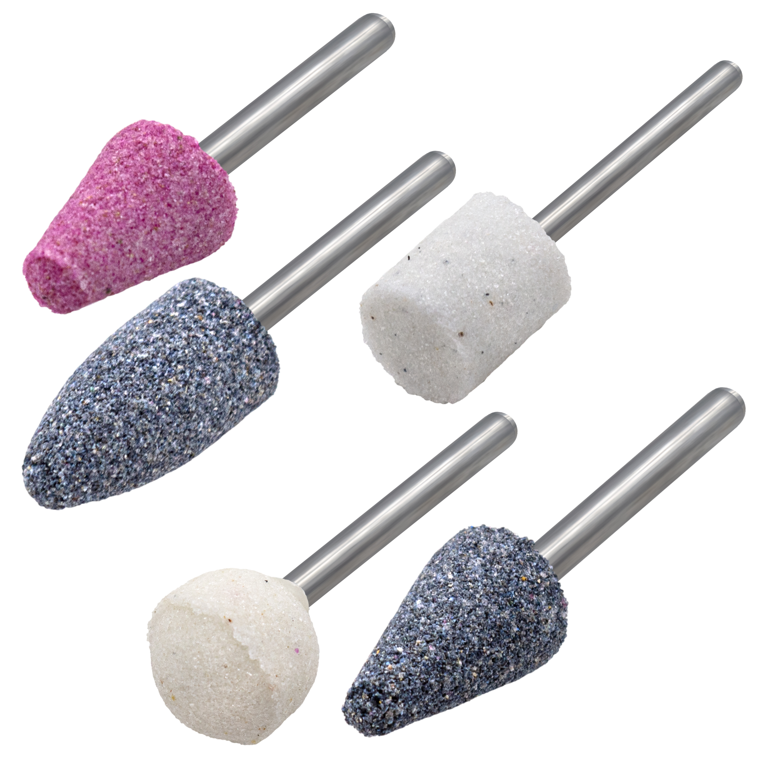 Набор шлифовальных камней оксид алюминия, хвостовик 3мм, 12х12, 14х14, 11х21, 12х20, 12х15, 5шт