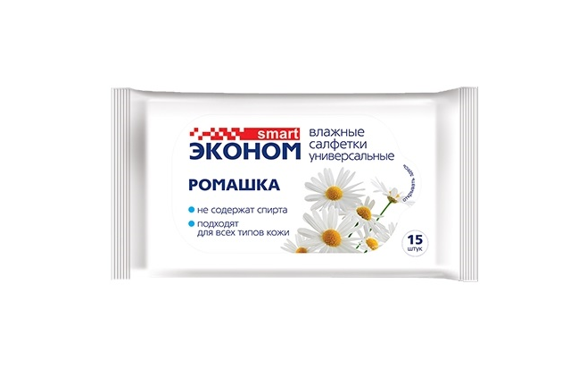 Салфетки влажные"Ромашка" 15шт