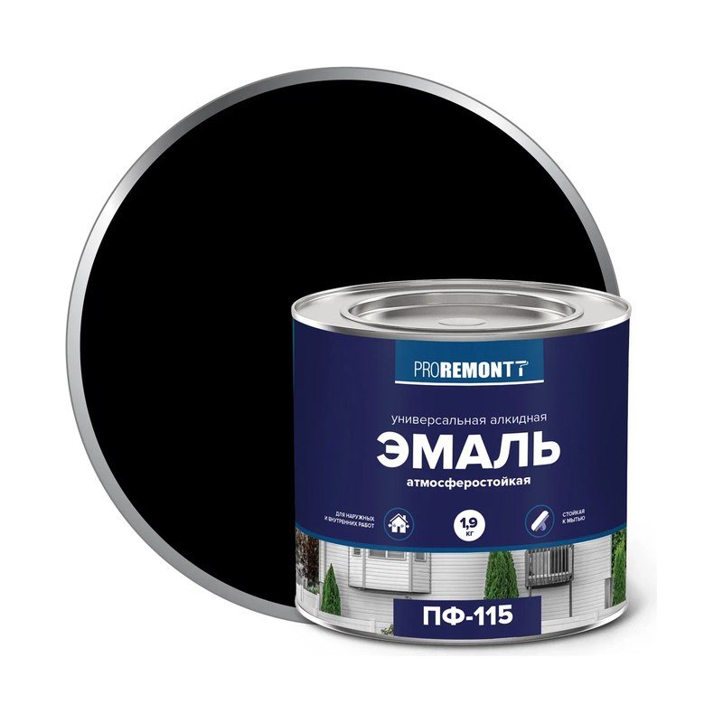 Эмаль ПФ-115 ПРОРЕМОНТ черная глянцевая