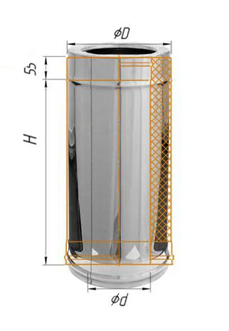 Дымоход утеплённый нержавеющий зеркальный Ferrum ф115/200 L=0,5м 430/0,8мм