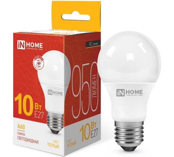 Светодиодная лампа IN HOME LED-A60-VC 10Вт 230В Е27 3000К