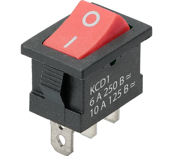 Переключатель клавишный пластиковый TDM YL-211-02 2 положения 1з чёрный корпус красная клавиша