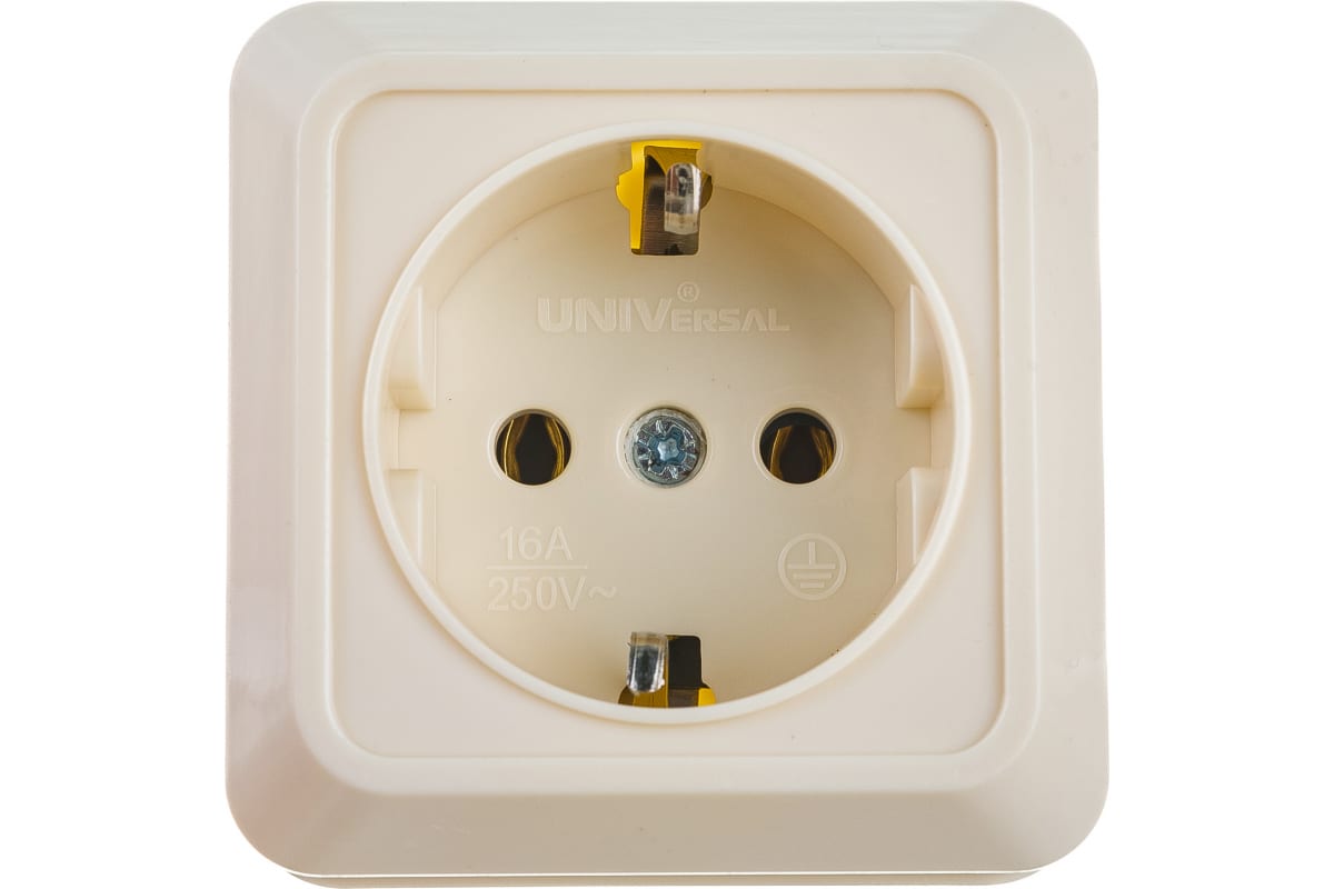 Розетка 1-местная с заземлением 16А 220В Олимп UNIVersal слоновая кость (ivory) Б-О001