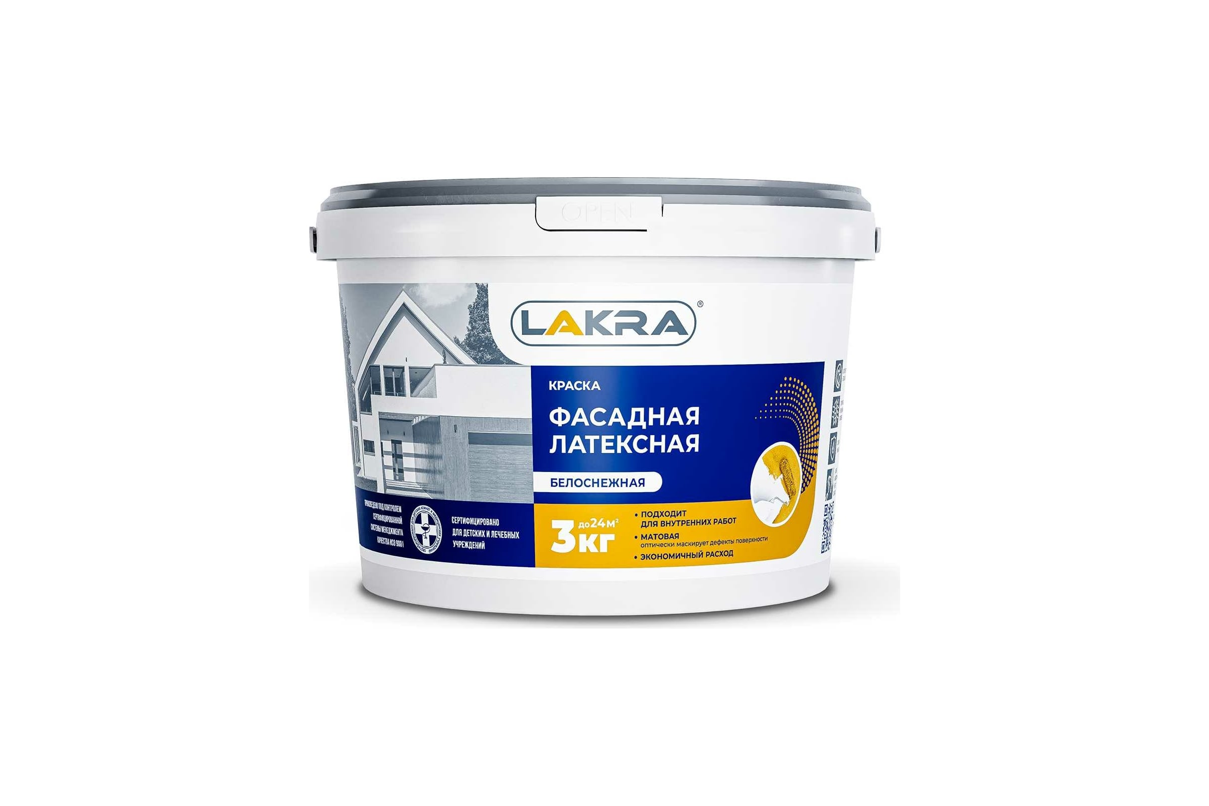 Краска фасадная латексная ЛАКРА белая 3кг