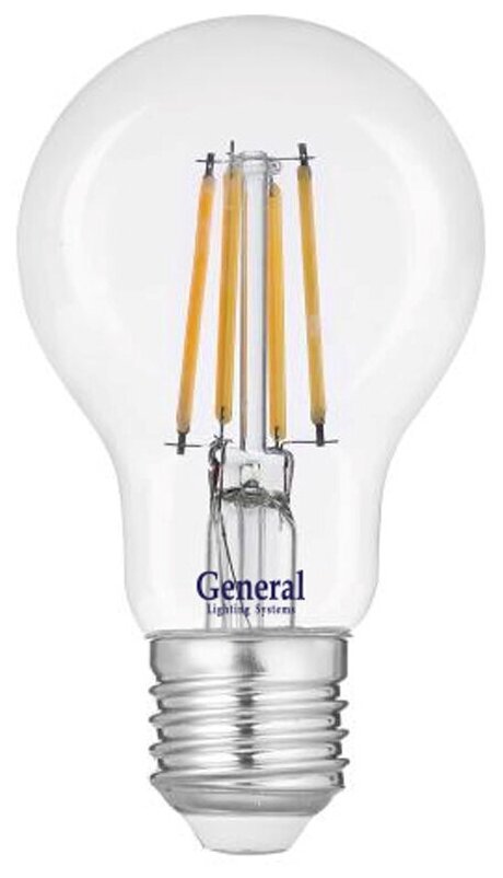Лампа светодиодная нитевидная General ЛОН A60 E27 10Вт 4500К 4К 60х105мм прозрачная