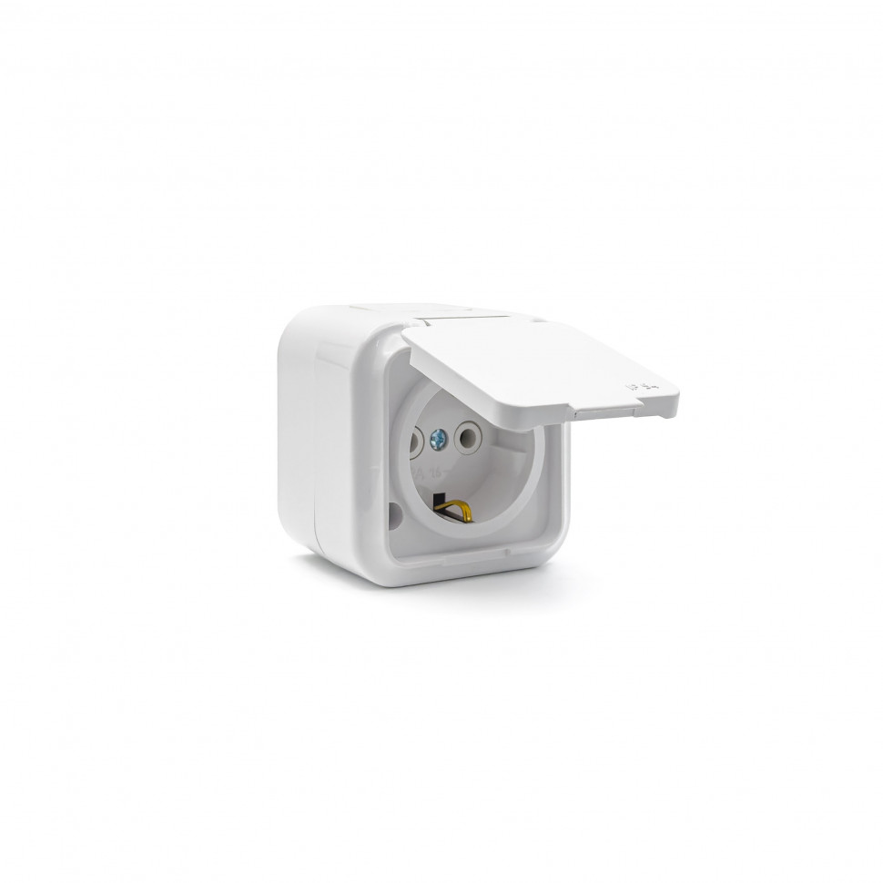 Розетка 1местная с крышкой IP54 Пралеска белая
