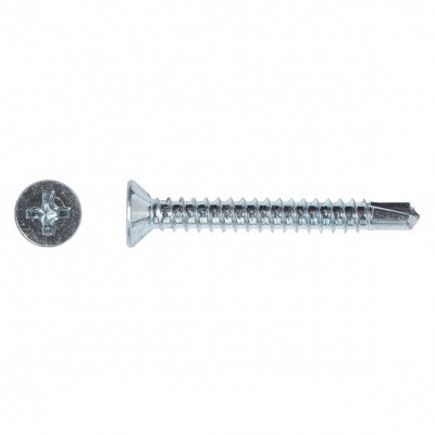 Саморез 3,9*25 для оконного профиля, потай, белый цинк, сверло