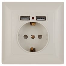 Розетка одноместная c з/к, без шторок 2хUSB белый Лама