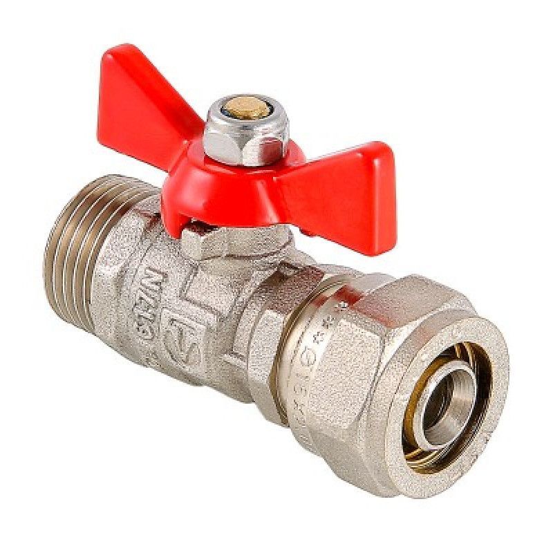 Кран шаровый 20х1/2" Н/Р для м/п труб обжим, бабочка