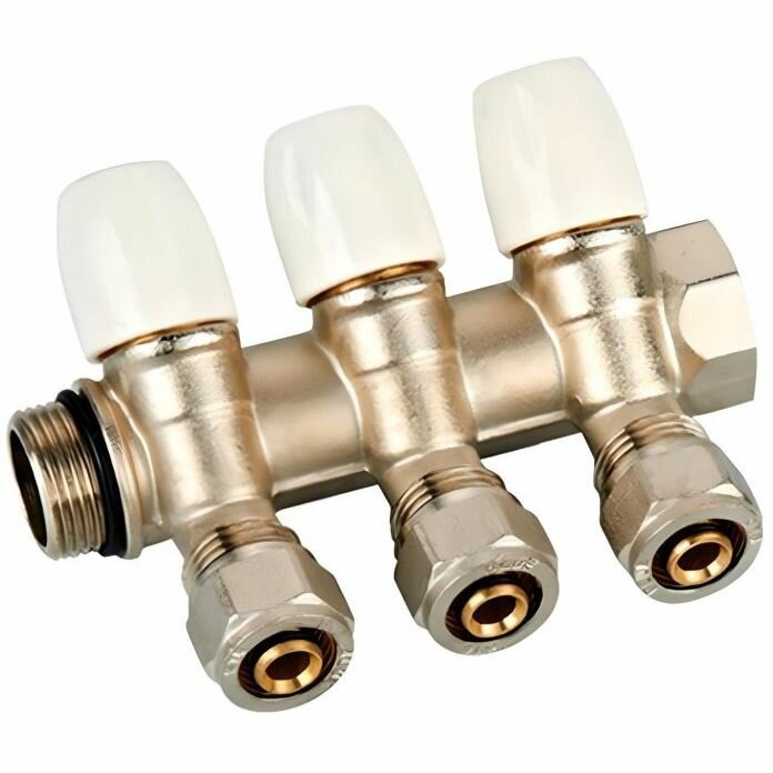 Коллектор 3/4"х16-3вых с регулировочный вентилями и цангой VIEIR VR513