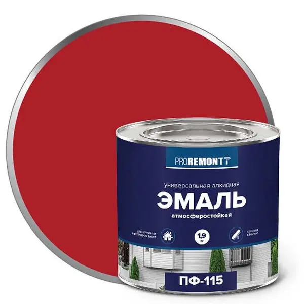 Эмаль ПФ-115 красная ПРОРЕМОНТ 1,9кг