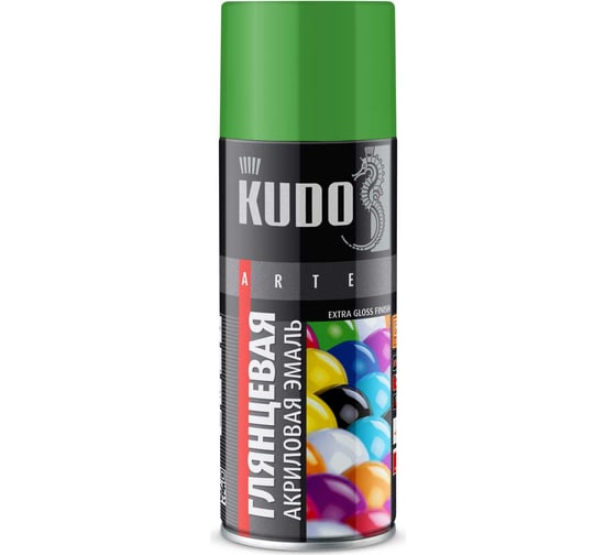 Краска акриловая универсальная KUDO KU-A6024 RAL6024 светло-зелёная высокоглянцевая 520мл