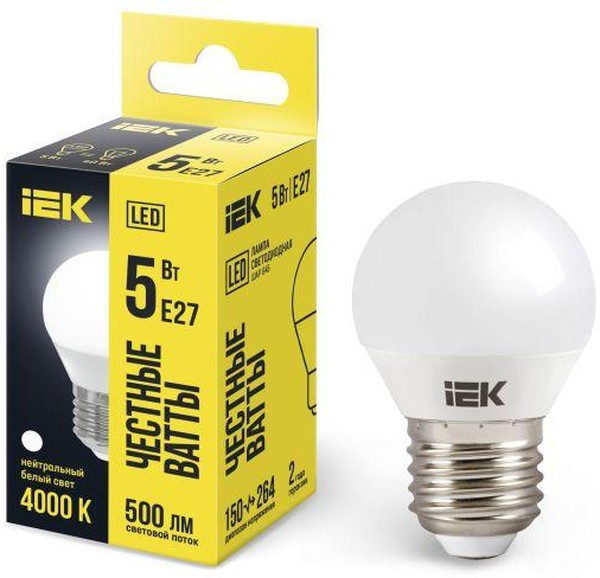 Лампа светодиодная 5 Вт 230 В 4000К Е27. IEK