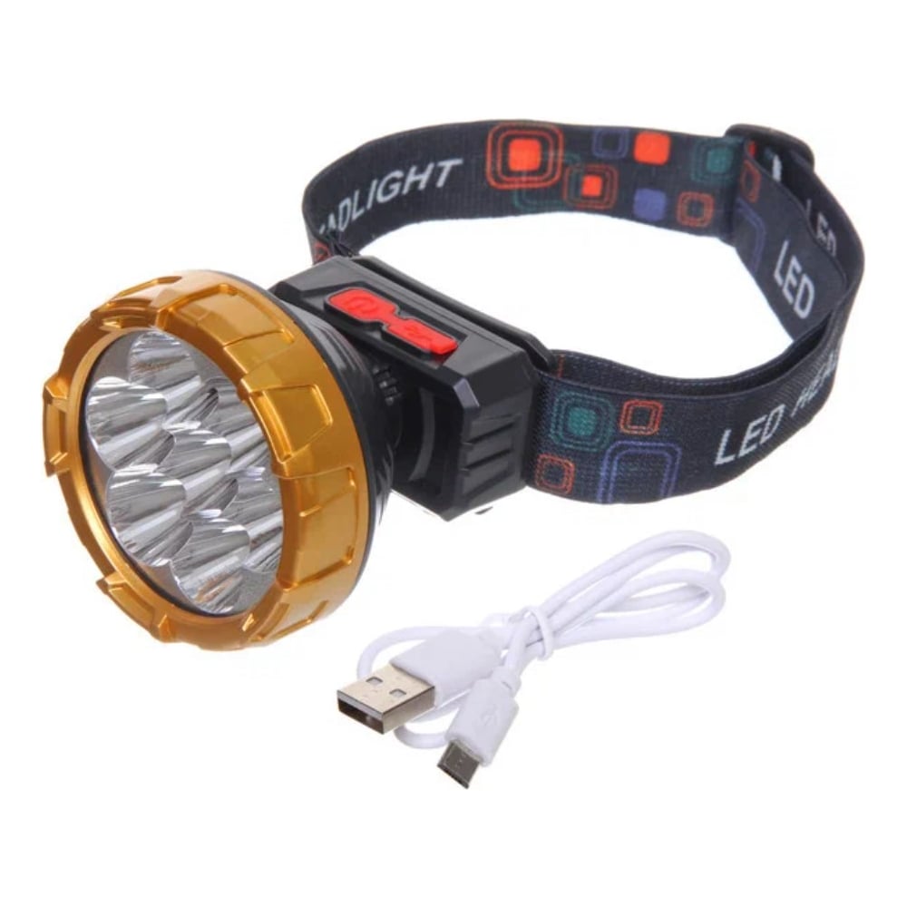 Фонарь налобный аккумуляторный 4 режима 500мАч 7LED USB (855-348)