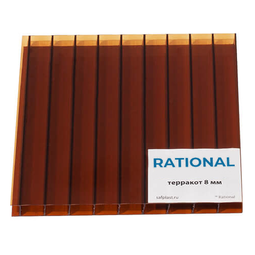 Сотовый поликарбонат RATIONAL 4мм 3 000х2 100мм(0,47 кг/м2) (13 ТЕРРАКОТОВЫЙ,1ГМ)