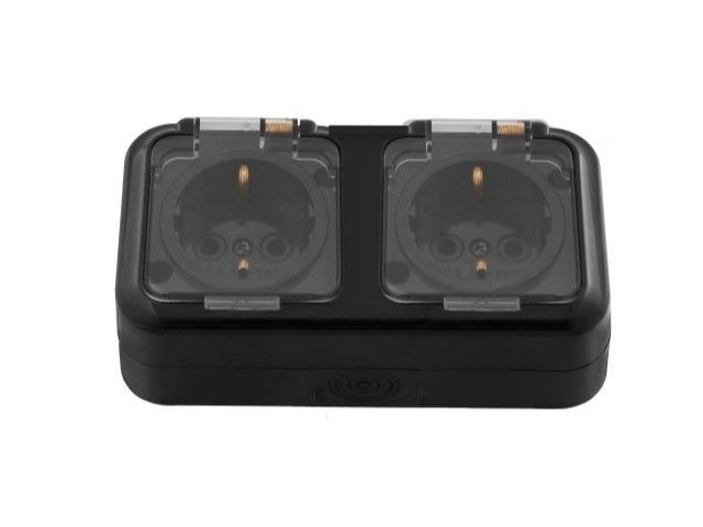 Bylectrica ПРАЛЕСКА АКВА блок (роз. 2 мест. 16А ОУ земля IP54, прозр крышка черный (РА16-303 черный)