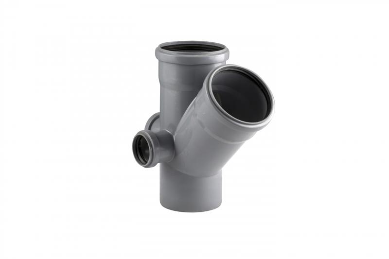 Крестовина внутр. канализация, серая, 45° 110*110*50/50мм левая+с зади