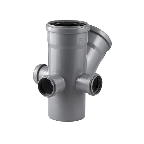 Крестовина внутр. канализация, серая, 45° 110*110*50/50/50мм прав.+лев.+с зади