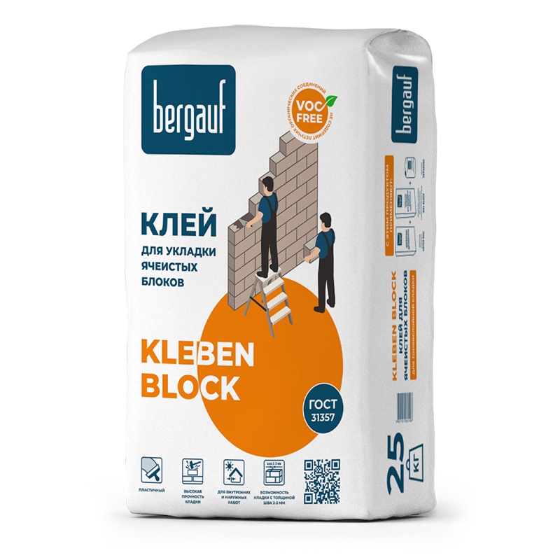 Бергауф клей для ячеистых блоков Клебен Блок (25 кг)