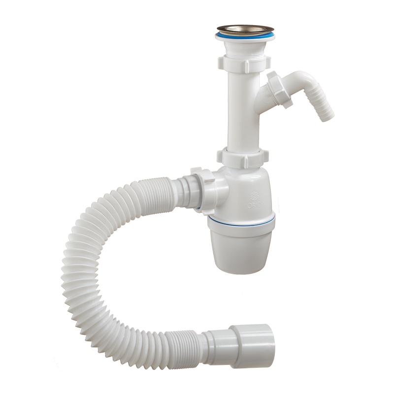 ОРИО Сифон д/раков. и мойки 1 1/2"х40мм с вып. и отв. для с/м и г/труб. 40х40/50, реш.d=70мм А-40059